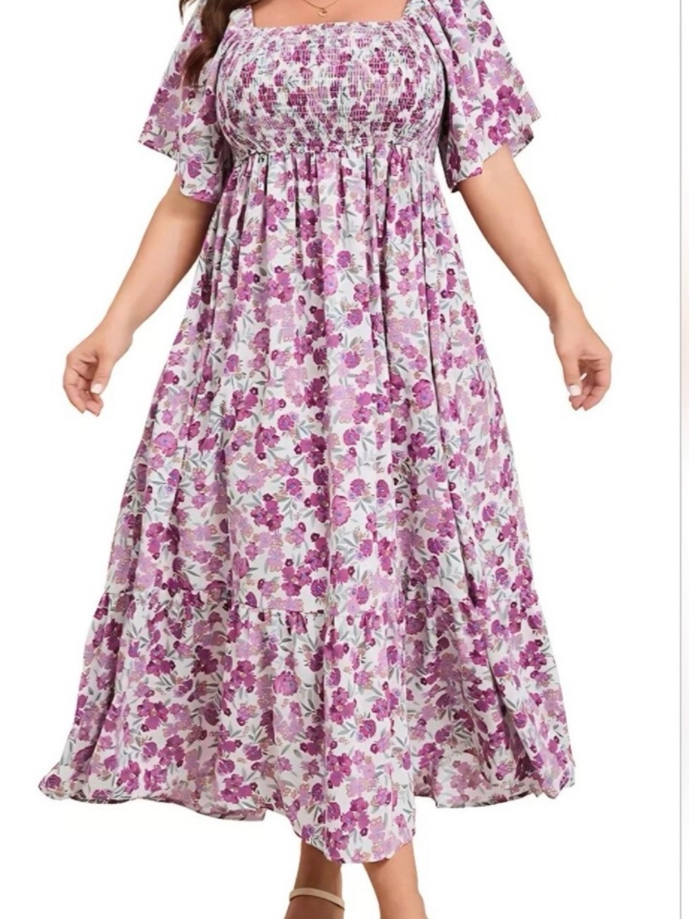 Floral Smocked Maxi Dress in Lavender Pink - Picture 2 of 5